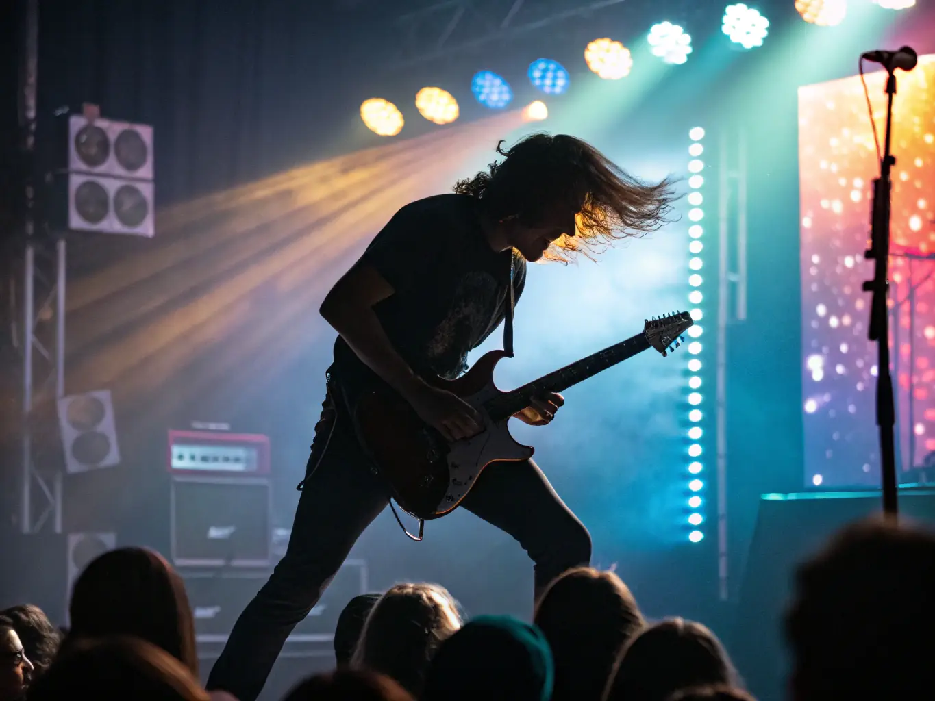 An image of a musician performing on stage at a MBS MA BANDE SON-organized event, with a focus on the energy of the performance and the engaged audience.